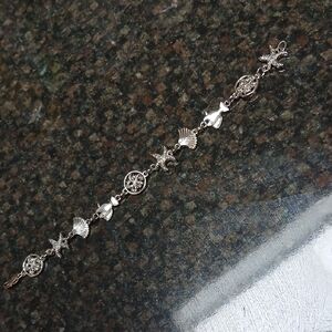Silver Starfish and Shell Charm Bracelet